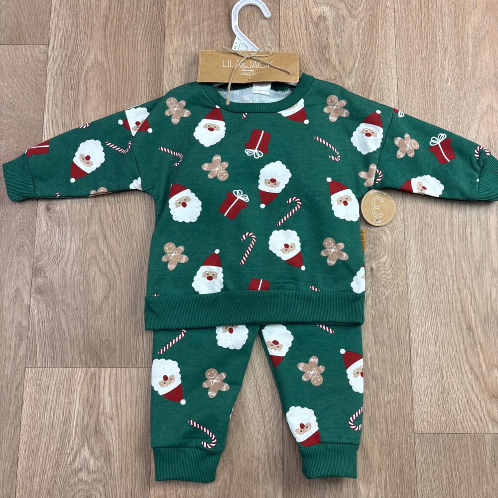 Lila & Jack Baby Christmas Santa Gingerbread Jogger Set Green 12-18M AT7682-IN